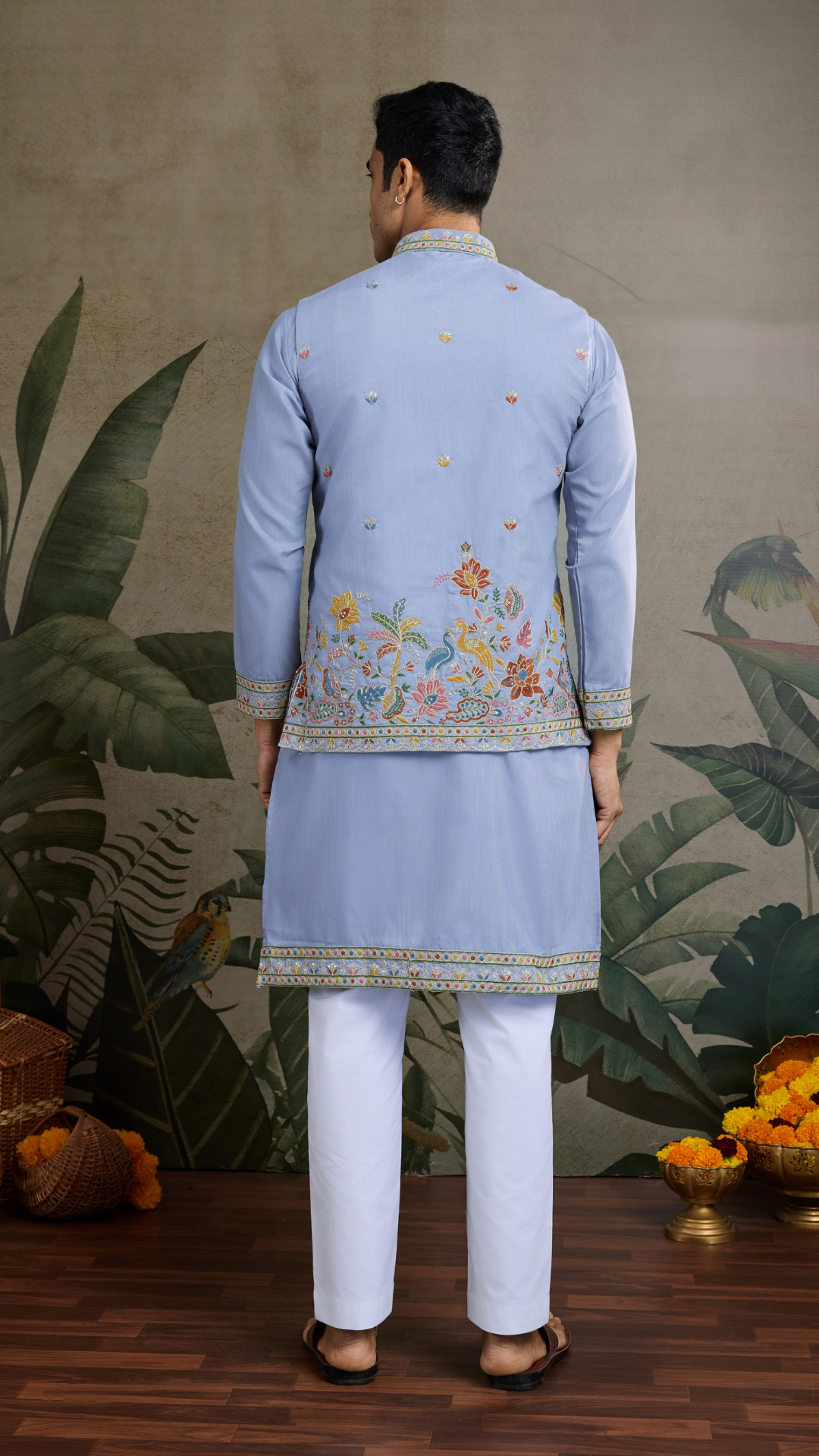 Sky Blue Men's Kurta Koti Set – Stylish & Elegant