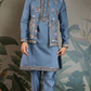 Blue Gray Open Koti Style Full Kurta Pajama Set for Men