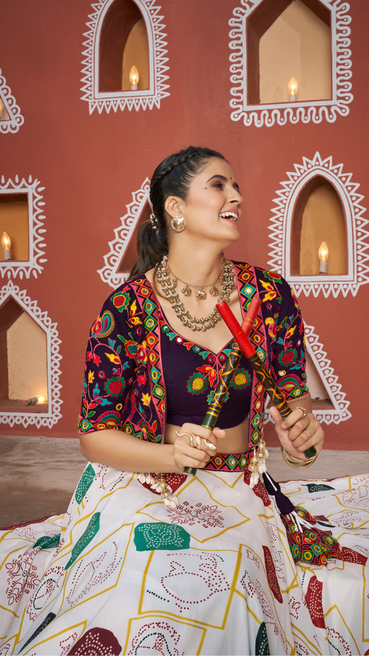 Beautiful White Jacket Style Navratri Lehenga Choli