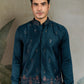 Teal Blue Embroidered Kurta Koti Set for Men