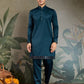 Teal Blue Embroidered Kurta Koti Set for Men