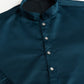 Teal Blue Embroidered Kurta Koti Set for Men