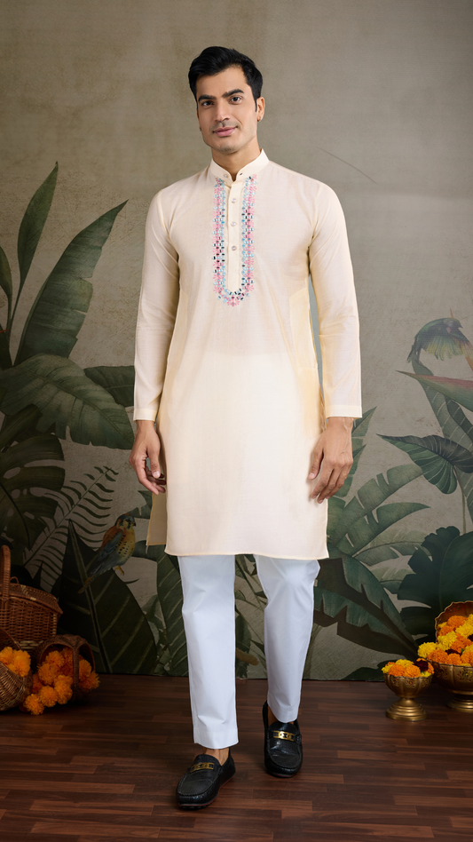 Traditional Beige Kurta Set with Koti Jacket
