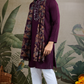 Purple Viscose Rayon Kurta with Jari & Mirror Work