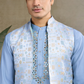 Festive Wear Blue Silk Kurta with Jacquard Koti