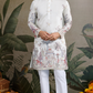 Designer White Silk printed kurta for men