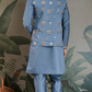 Blue Gray Open Koti Style Full Kurta Pajama Set for Men