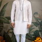 Off-White Roman Silk Kurta with Jacquard Open Koti Set