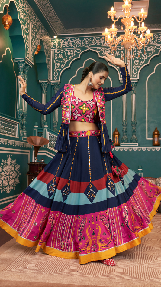 Multi Color Jacket Style Navratri Special Ghagra Choli