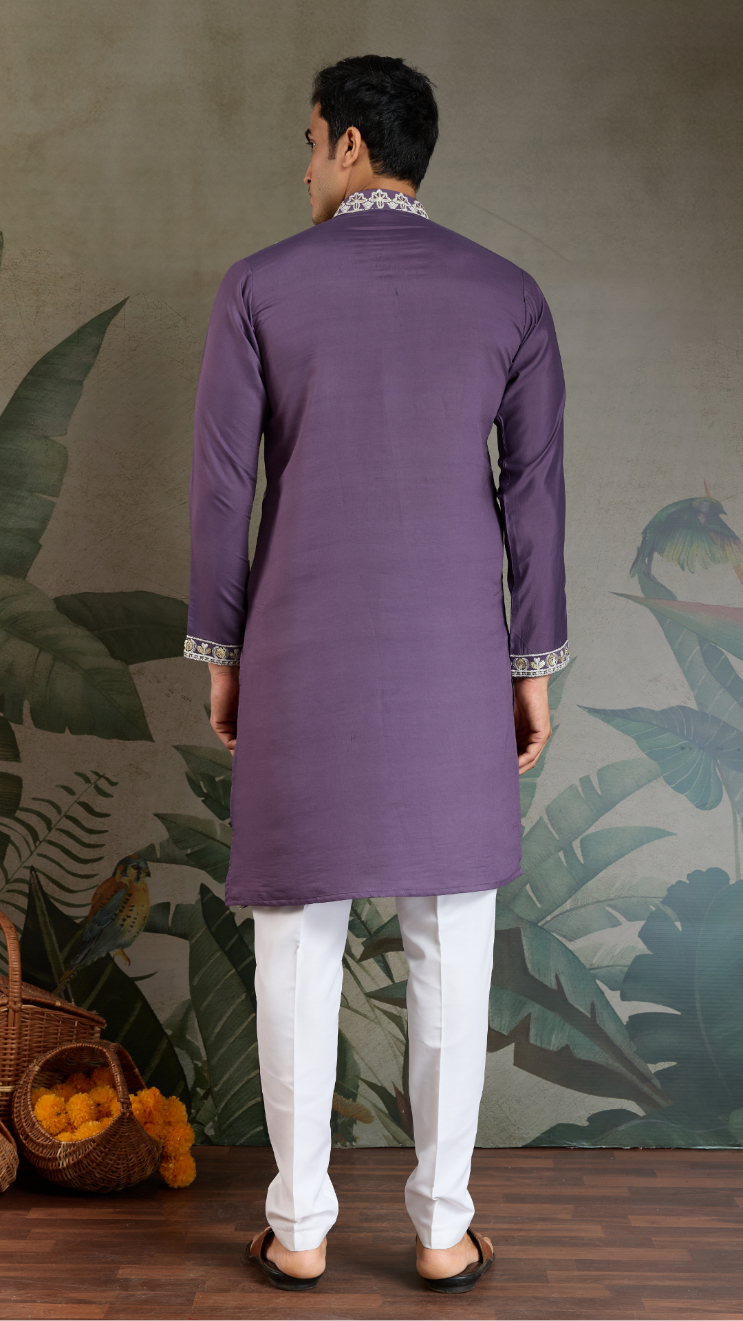Pastel Purple Embroidered Viscose Silk Kurta Set