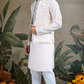Off-White Roman Silk Kurta with Jacquard Open Koti Set