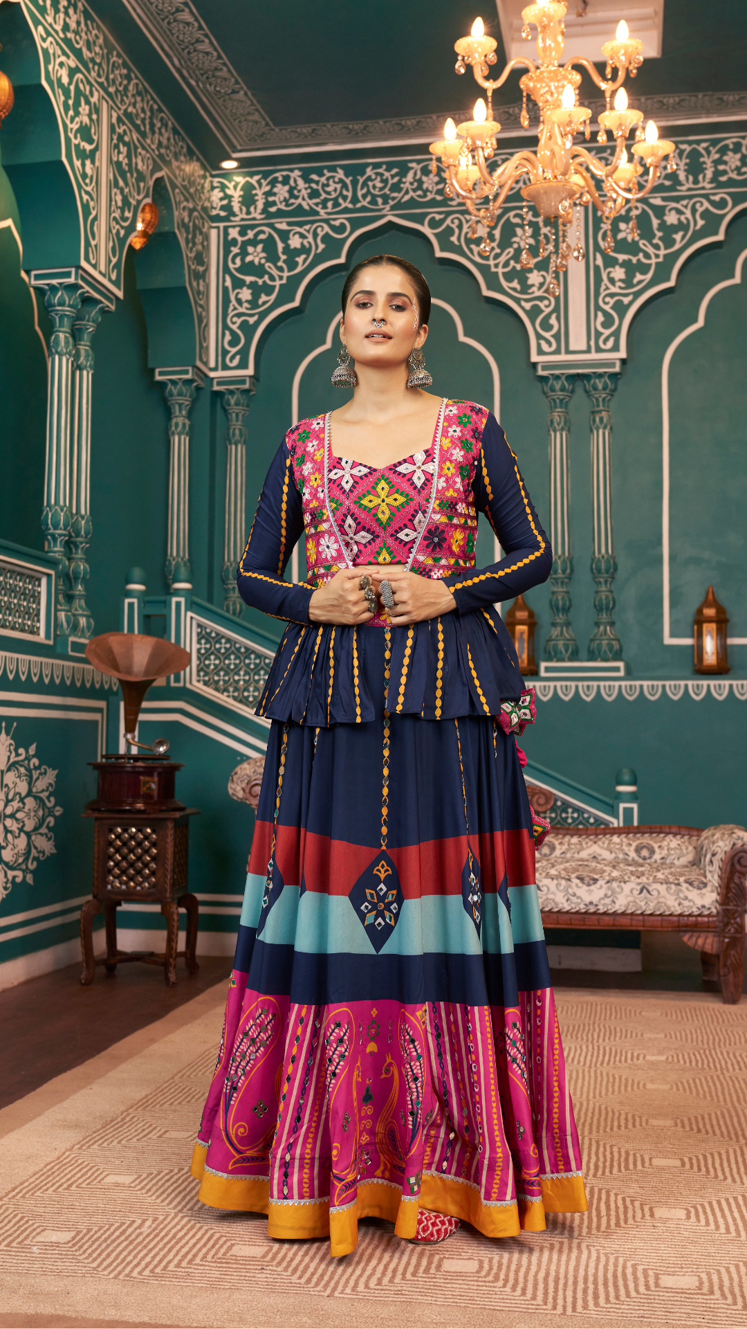 Multi Color Jacket Style Navratri Special Ghagra Choli