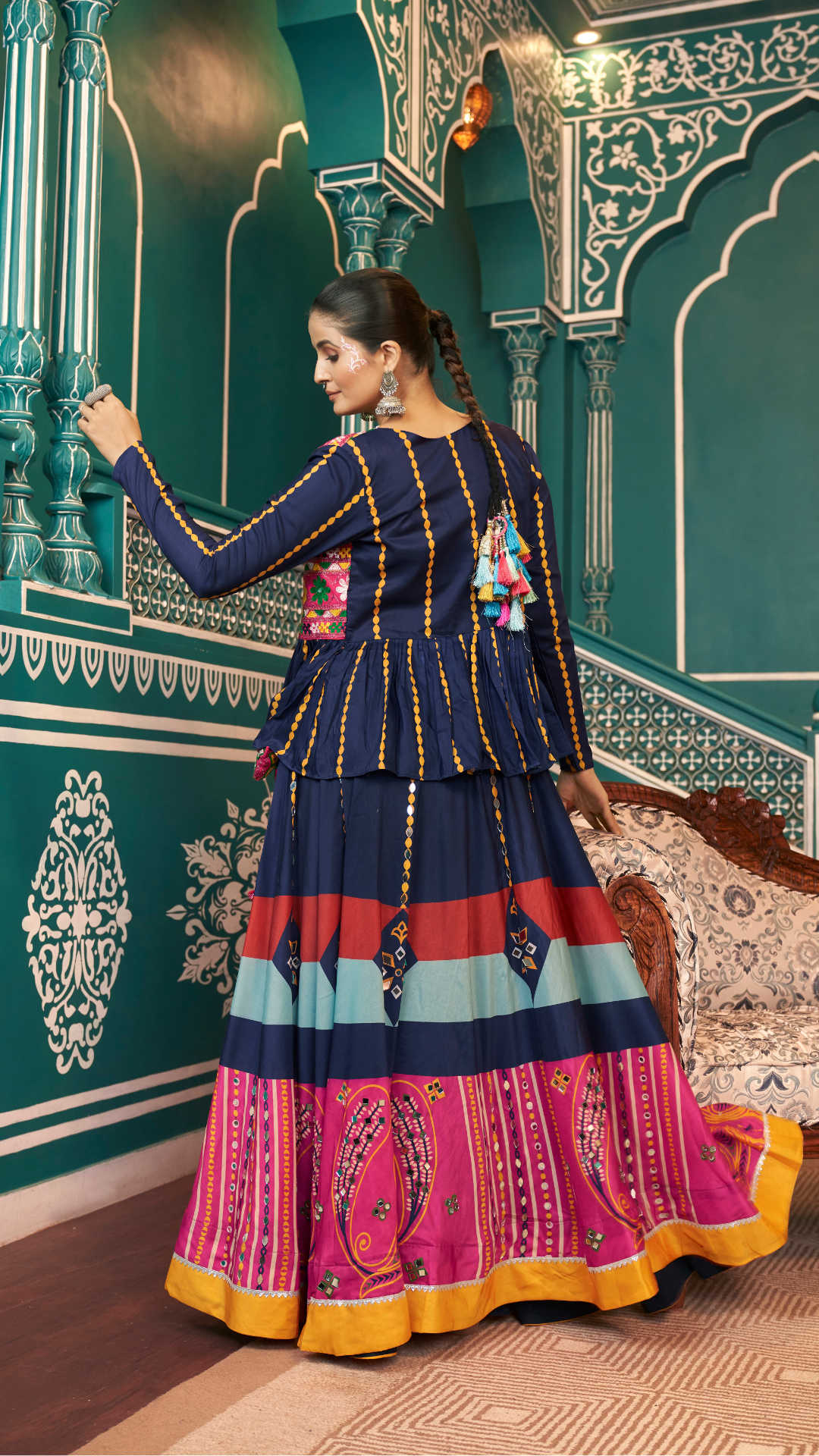Multi Color Jacket Style Navratri Special Ghagra Choli