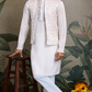 Off-White Roman Silk Kurta with Jacquard Open Koti Set