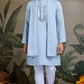 Sky Blue Designer Men's Kurta with Real Mirror Work