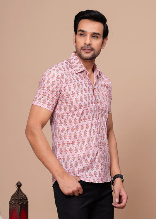 BABY PINK HANDBLOCK PRINTED SHIRT