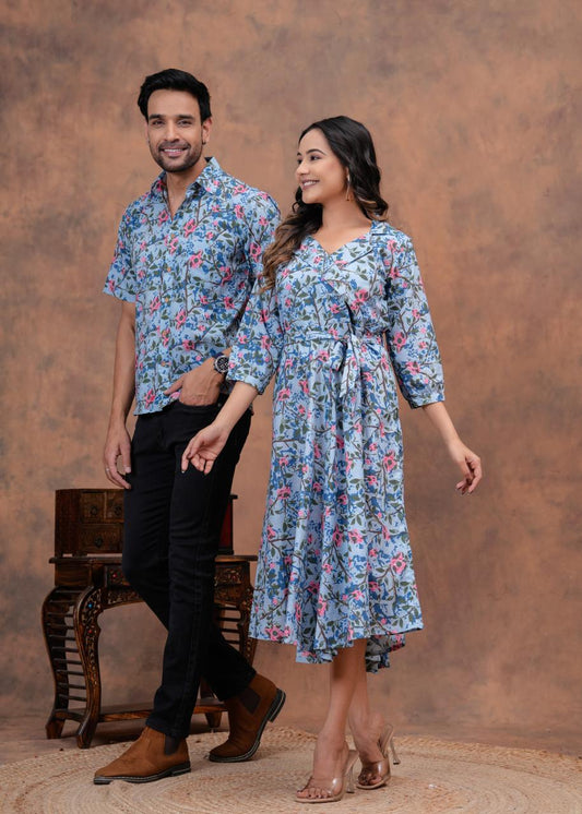 FLORAL HANDBLOCK PRINTED SHIRT AND DRESS