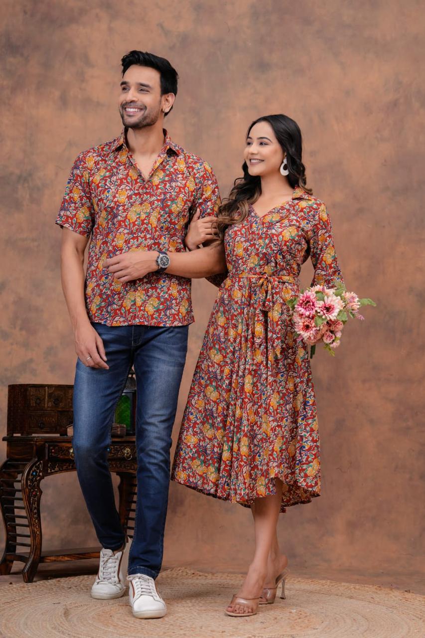 KALAMKARI FLORAL HANDBLOCK PRINTED SHIRT AND DRESS