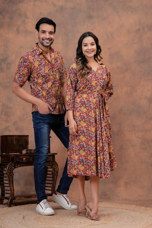 KALAMKARI FLORAL HANDBLOCK PRINTED SHIRT AND DRESS