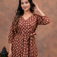 MUD BROWN HANDBLOCK PRINTED DRESS