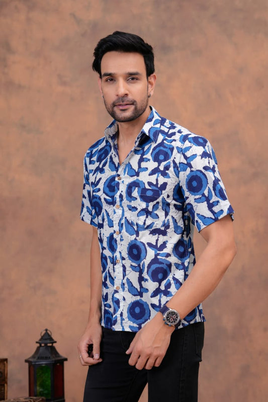 INDIGO HANDBLOCK PRINTED SHIRT