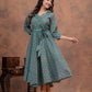 TURQOUISE HANDBLOCK PRINTED DRESS