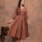 MUD BROWN HANDBLOCK PRINTED DRESS