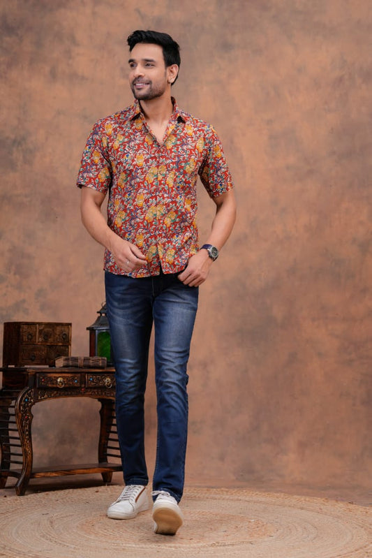 KALAMKARI FLORALHANDBLOCK PRINTED SHIRT