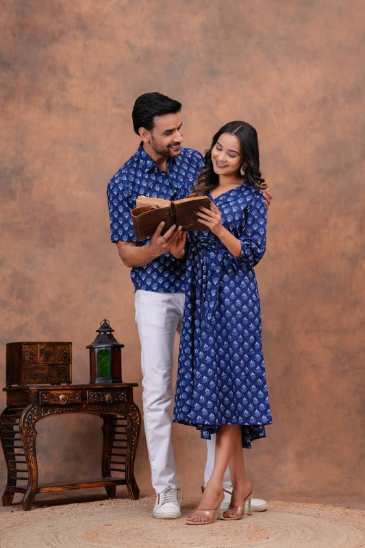 BLUE BAGRU HANDBLOCK PRINTED SHIRT AND DRESS