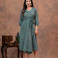 TURQOUISE HANDBLOCK PRINTED DRESS