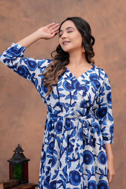 INDIGO HANDBLOCK PRINTED DRESS