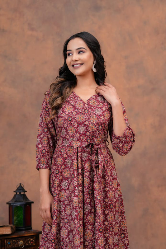 GEOMATRIC HANDBLOCK PRINTED DRESS