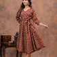 MUD BROWN HANDBLOCK PRINTED DRESS