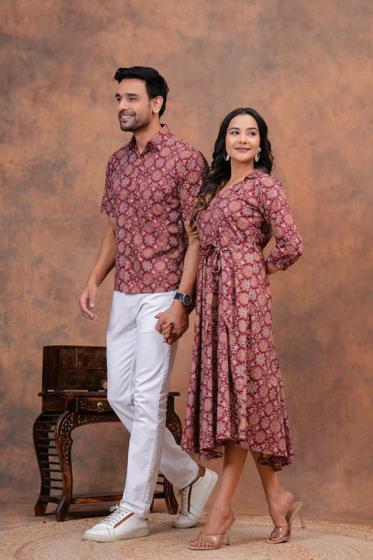 GEOMATRIC HANDBLOCK PRINTED SHIRT AND DRESS