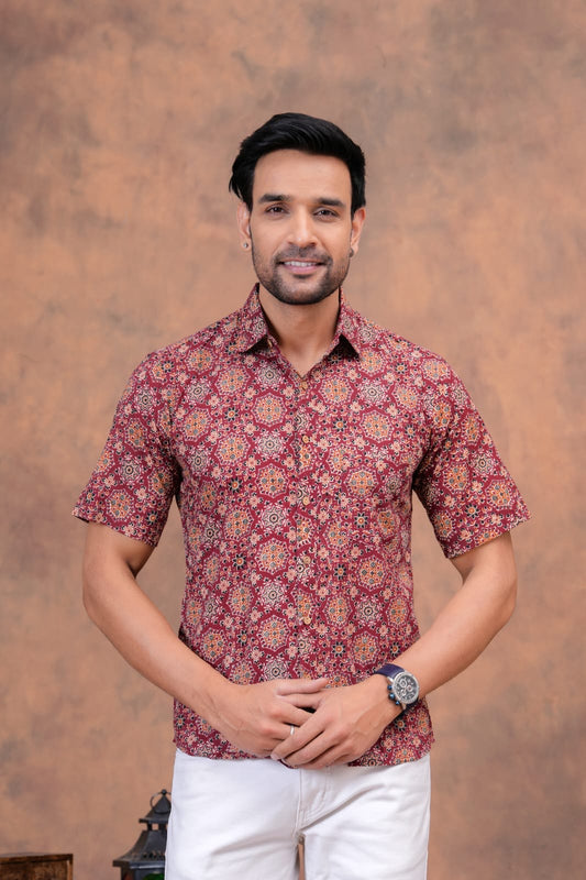 GEOMATRIC HANDBLOCK PRINTED SHIRT