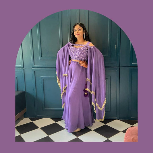 Purple cold shoulder lehnga set