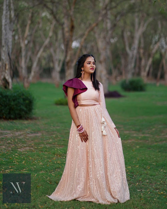 Ruffle blouse and lakhanvi chaniya set