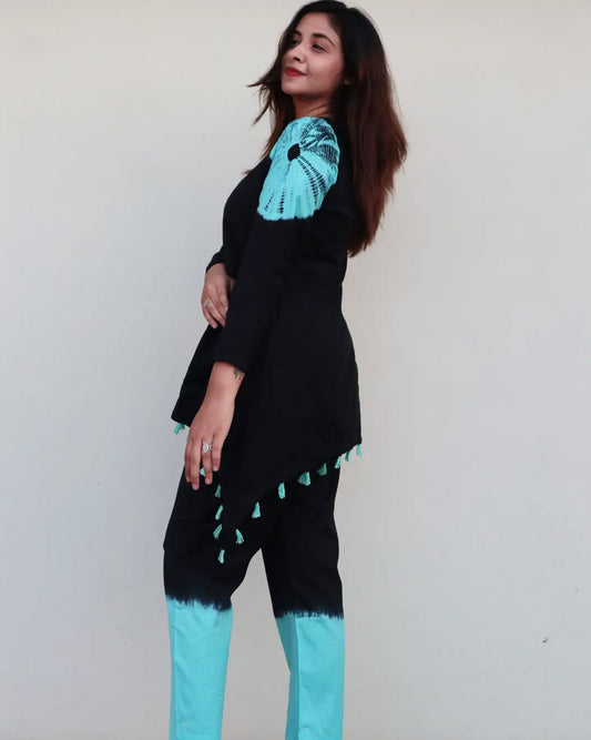 SHIBORI BLACK & TURQUISE CO-ORD SET