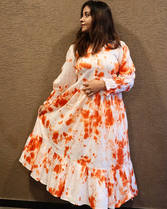 MARBLE PRINT ORANGE DRESS