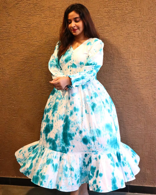 MARBLE PRINT TURQUISE DRESS